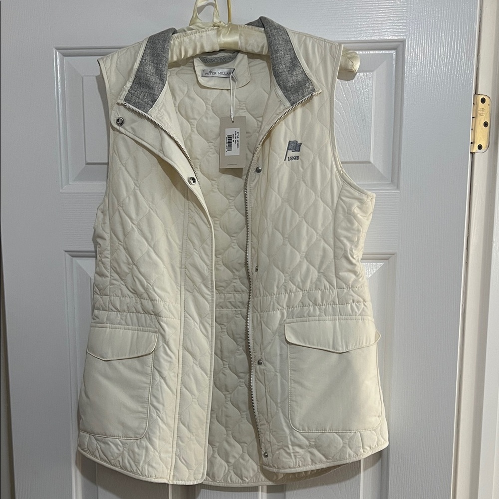 Peter Millar Ivory Quilted Vest with Charcoal Accents